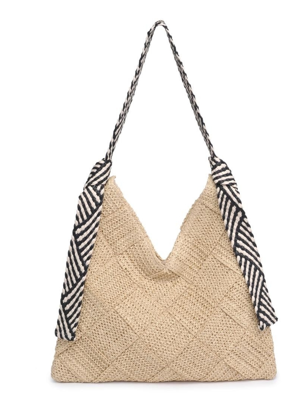 Urban Expressions Natural Woven Shoulder Bag with Black-White Stripe Strap